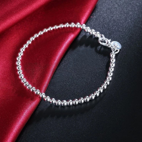 Bead bracelet 4mm silver round - bead,