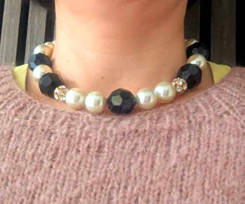 Cream imitation pearl black - pearl,