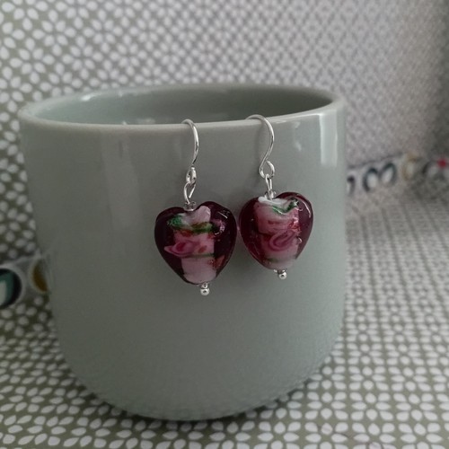 Purple and floral heart glass - purple,