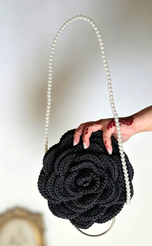 Handmade black crochet - handmade, flower
