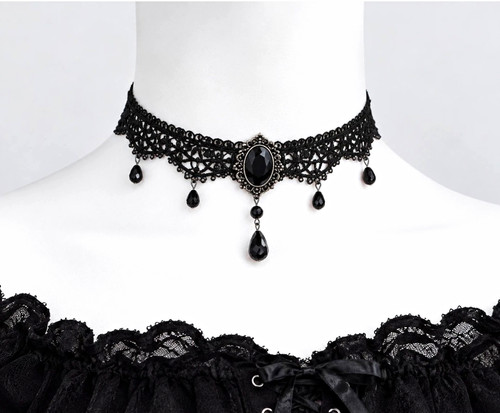 Black lace choker necklace - lace,