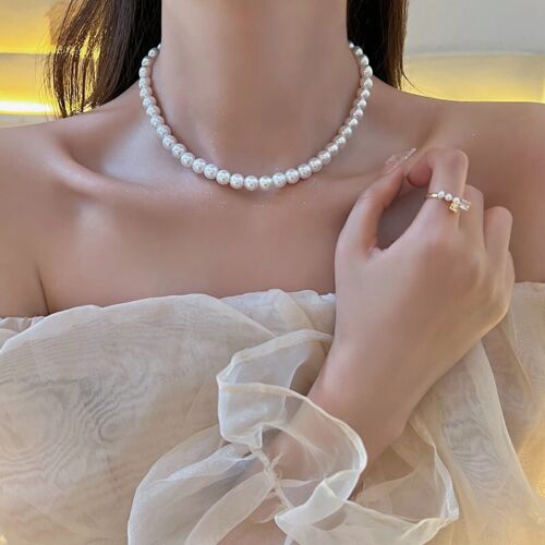 White pearl imitation choker - pearl,