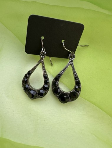 Black rhinestone teardrop - black,