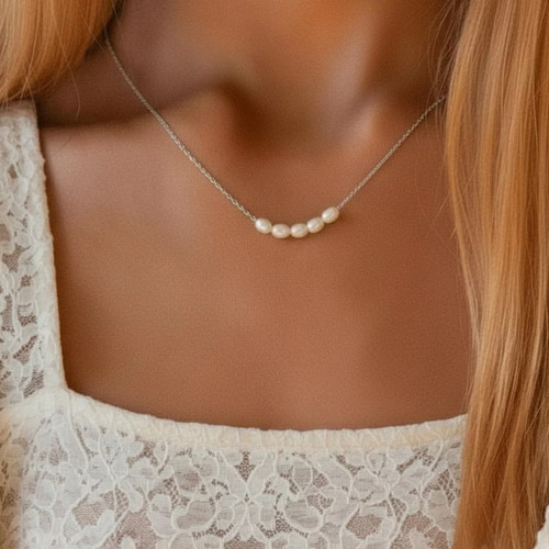 Five pearl necklace silver - necklace, –